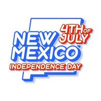 new mexico state 4th of july independence day with map and USA national color 3D shape of US state Vector Illustration