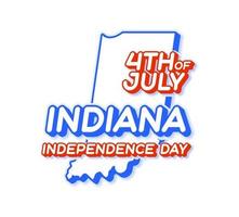 estado de indiana 4 de julio día de la independencia con mapa y color nacional de estados unidos forma 3d de la ilustración de vector de estado de estados unidos