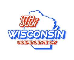 estado de wisconsin, 4 de julio, día de la independencia, con, mapa, y, estados unidos, nacional, color, 3d, forma, de, estado, estado, vector