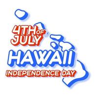 hawaii state 4th of july independence day with map and USA national color 3D shape of US state Vector Illustration