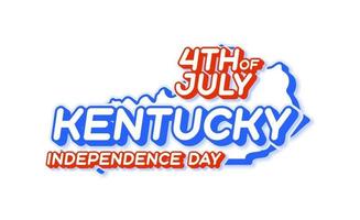 Estado de Kentucky 4 de julio día de la independencia con mapa y color nacional de EE. UU. forma 3d de la ilustración de vector de estado de EE.