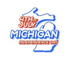 Estado de Michigan 4 de julio día de la independencia con mapa y color nacional de EE. UU. forma 3d de la ilustración de vector de estado de EE. UU.