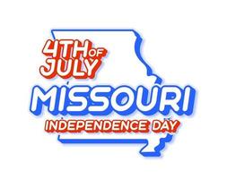 Estado de Missouri 4 de julio día de la independencia con mapa y color nacional de EE. UU. forma 3d de la ilustración de vector de estado de EE. UU.