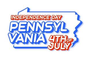 pennsylvania state 4th of july independence day with map and USA national color 3D shape of US state Vector Illustration