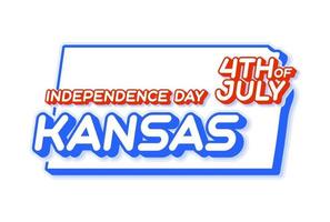 Estado de Kansas 4 de julio día de la independencia con mapa y color nacional de EE. UU. forma 3d de la ilustración de vector de estado de EE. UU.