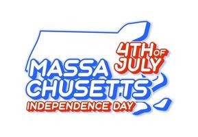 Estado de Massachusetts 4 de julio día de la independencia con mapa y color nacional de EE. UU. forma 3d de la ilustración de vector de estado de EE. UU.