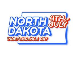 Estado de Dakota del Norte 4 de julio día de la independencia con mapa y color nacional de EE. UU. forma 3d de la ilustración de vector de estado de EE. UU.