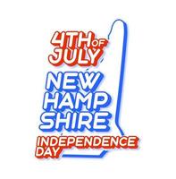 new hampshire state 4th of july independence day with map and USA national color 3D shape of US state Vector Illustration
