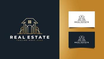 Luxury Gold Real Estate Logo in Line Style. Construction, Architecture, Building, or House Logo vector