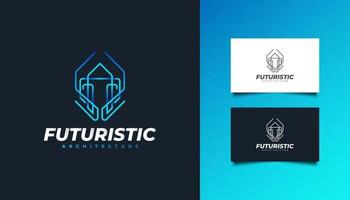 Real Estate Logo with Futuristic Concept in Blue Gradient. Construction, Architecture, Building, or House Logo vector