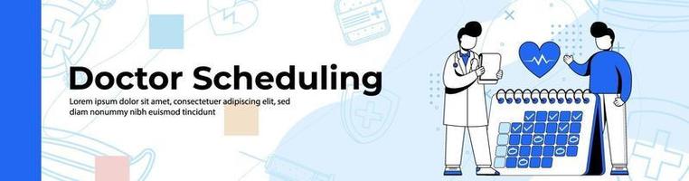 Doctor Scheduling Web Banner Design. a man scheduling an examination with a doctor.header or footer banner. vector
