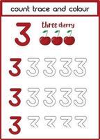 count trace and colour three cherries vector