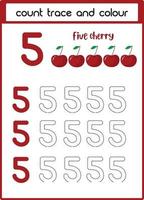 count trace and colour five cherries vector