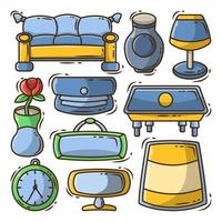 Set of hand drawn living room cartoon doodle bundle vector