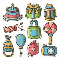 Hand drawn cartoon doodle birthday elements collection vector