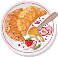 Croissant with strawberry and cream topping on a plate isolated vector