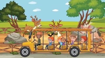 Safari scene with children watching deer group vector