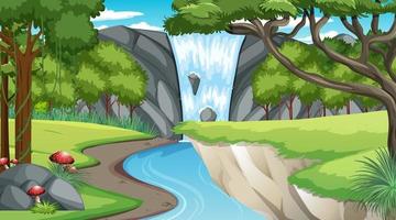 Nature scene with waterfall and stream flowing through the forest vector