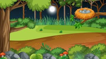 Nature forest at night scene with many trees vector
