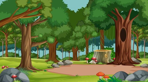 Forest scene with various forest trees vector