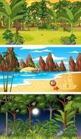 Set of different forest horizontal scenes in different times vector