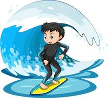 A boy surfing on a water wave isolated vector