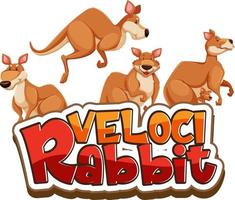 personaje de dibujos animados de muchos canguros con banner de fuente velocirabbit aislado vector