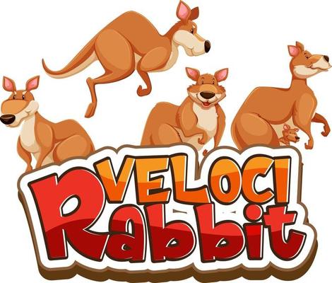 Many kangaroos cartoon character with Velocirabbit font banner isolated
