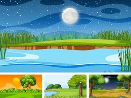 Four different scene of nature park and forest vector