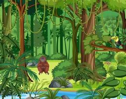 Forest scene with different wild animals vector