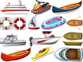 Set of different kind of boats and ship isolated on white background vector