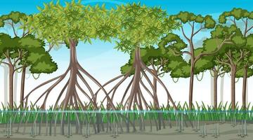 Nature scene with mangrove forest in cartoon style vector