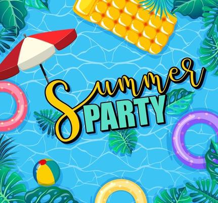 Summer Party text banner with beach elements