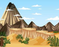 paisaje de bosque desértico en la escena diurna con gran montaña vector