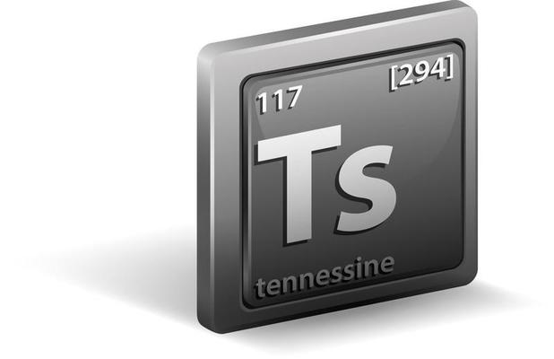 Tennessine chemical element. Chemical symbol with atomic number and atomic mass.