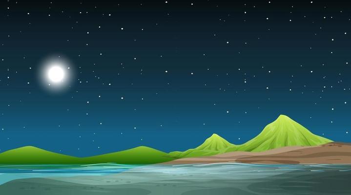 Blank nature landscape at night scene with mountain background