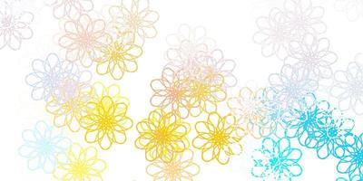 Plantilla de doodle de vector amarillo azul claro con flores