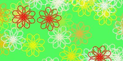 textura de doodle de vector rojo verde claro con flores