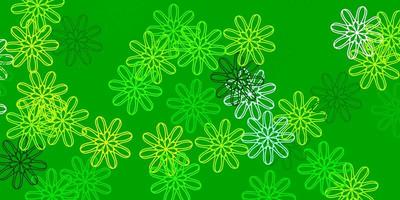 Fondo de doodle de vector amarillo verde claro con flores