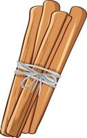 Cinnamon sticks tied with a rope in cartoon style isolated vector