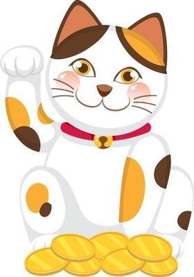 Japanese lucky cat maneki neko cartoon character isolated