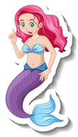 A sticker template with beautiful mermaid cartoon character vector