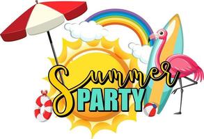 Summer Party text with flamingo and beach items isolated vector