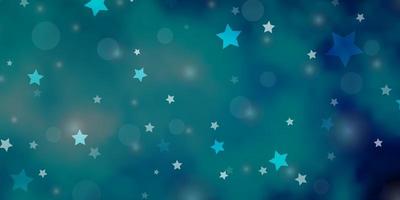 Plantilla de vector azul claro con círculos, estrellas, brillo, ilustración abstracta con gotas de colores, diseño de estrellas para fondos de pantalla de tela textil