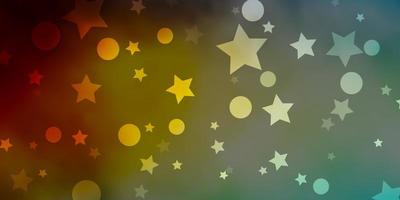 diseño de vector amarillo azul claro con círculos estrellas ilustración abstracta con formas coloridas de círculos patrón de estrellas para el diseño de fondos de pantalla de tela