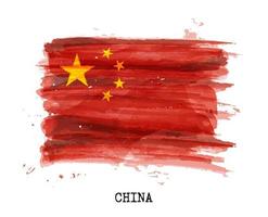 Realistic watercolor painting flag of China . Vector .