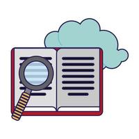 Book and magnifying glass with cloud vector