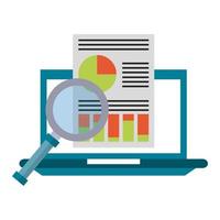computer with magnifying glass and document vector