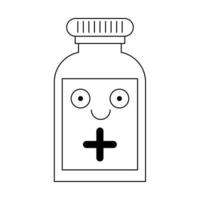 Medicine bottle cute cartoon in black and white vector