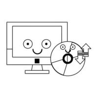 Computer and CD rom software in black and white vector